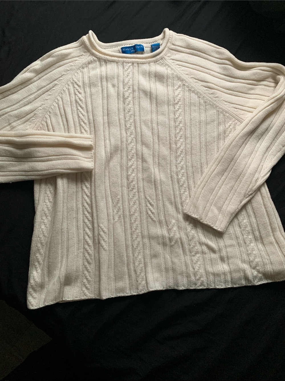 Karen Scott Cream Cable-Textured Crewneck Sweater